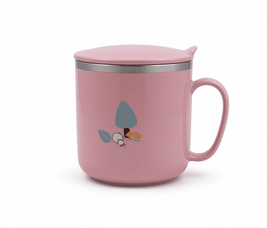 Pink Kids Cup with Lid and Spoon